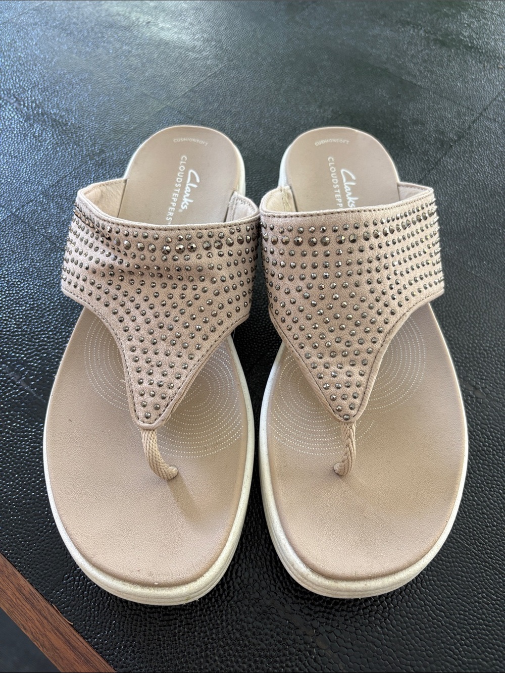 Clarks Women's Nude/Taupe Studded Thong Sandals